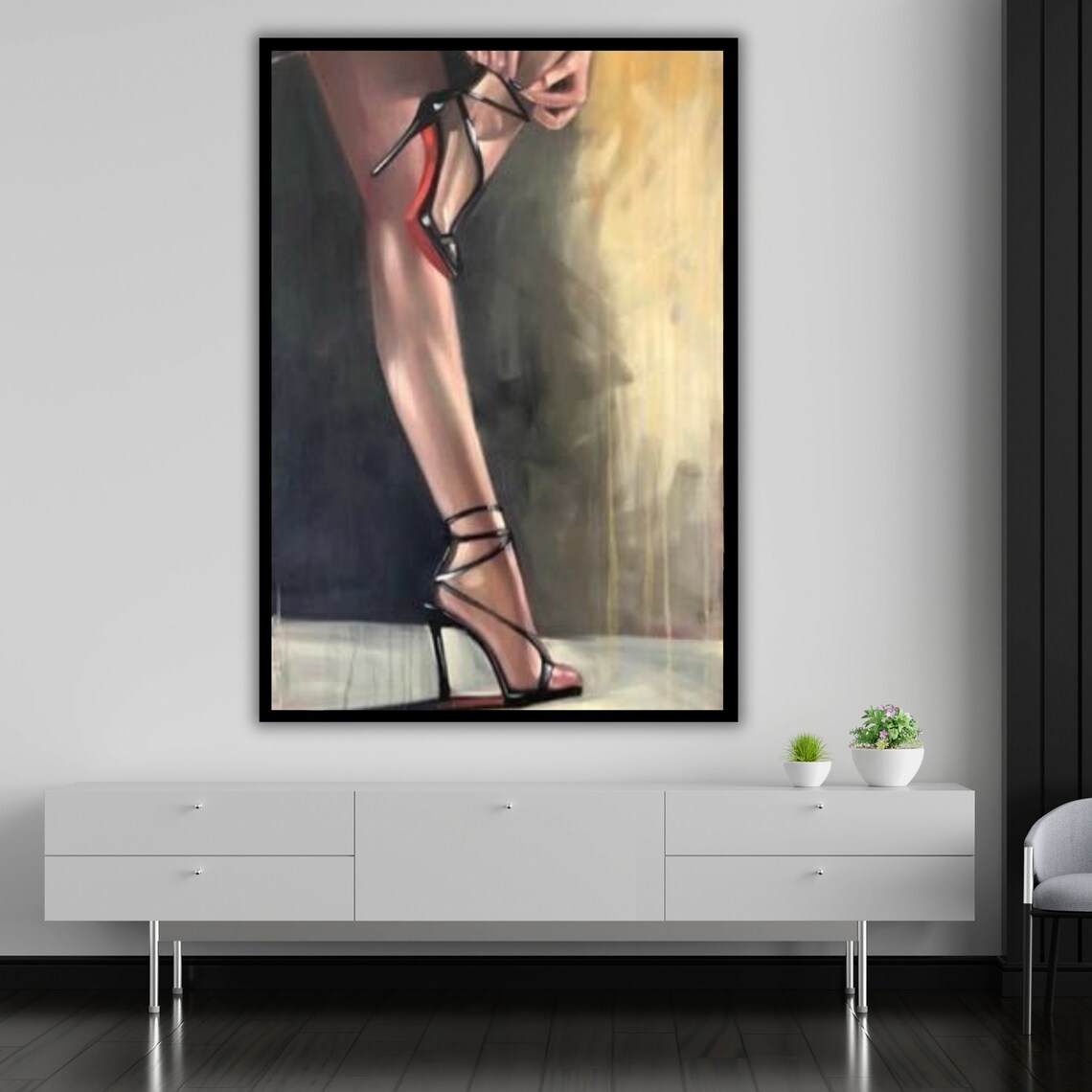 Woman Legs In Strappy Black High Heels With Red Sole Fashion Art Poster - Image 5