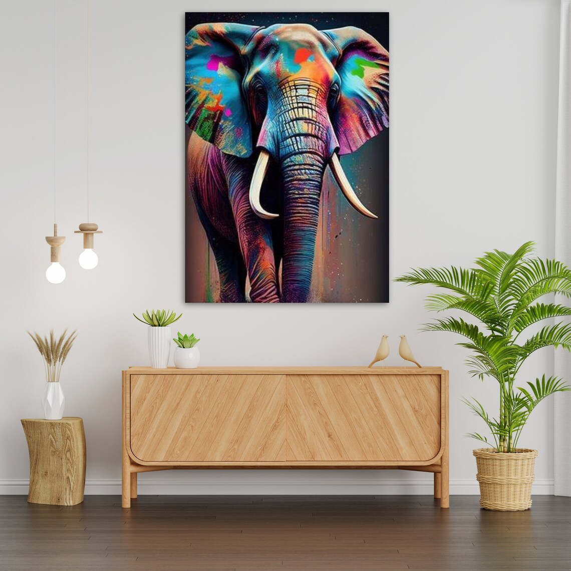Colorful Rainbow Elephant Front Portrait Vibrant Wildlife Animal Art Print - Image 3