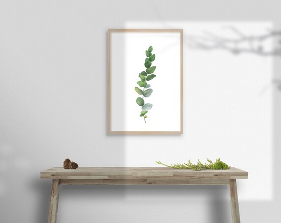Single Watercolor Eucalyptus Branch Minimal Leaf Greenery Poster