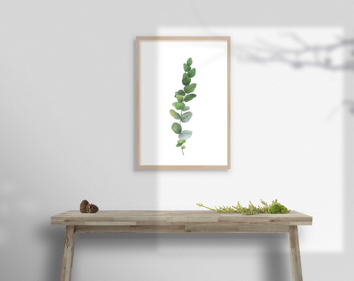 Single Watercolor Eucalyptus Branch Minimal Leaf Greenery Poster