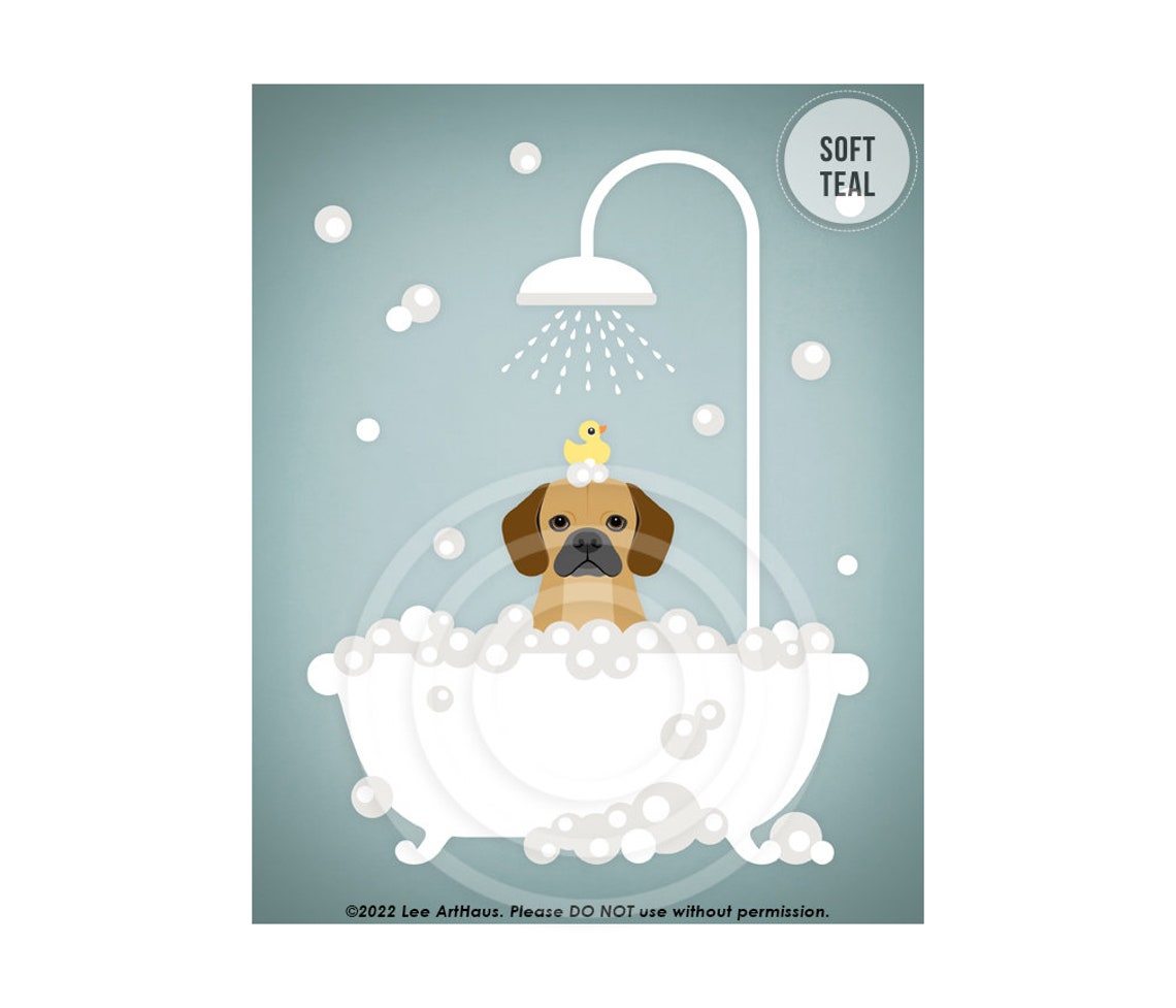 Puggle in Bubble Bath With Rubber Duck Cute Puppy Art Poster - Image 4