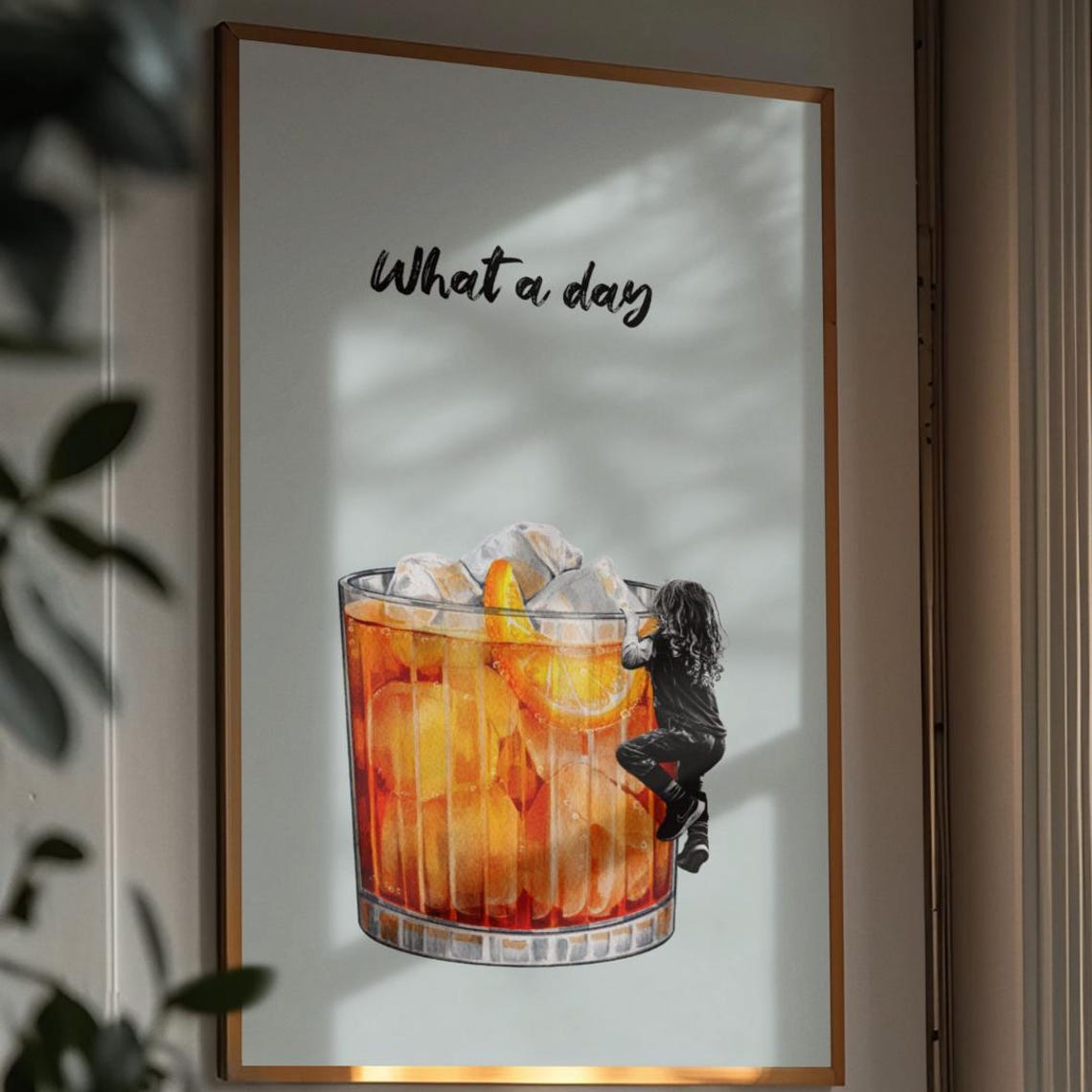 What a Day Tiny Climber Scaling Giant Cocktail Funny Bar Poster