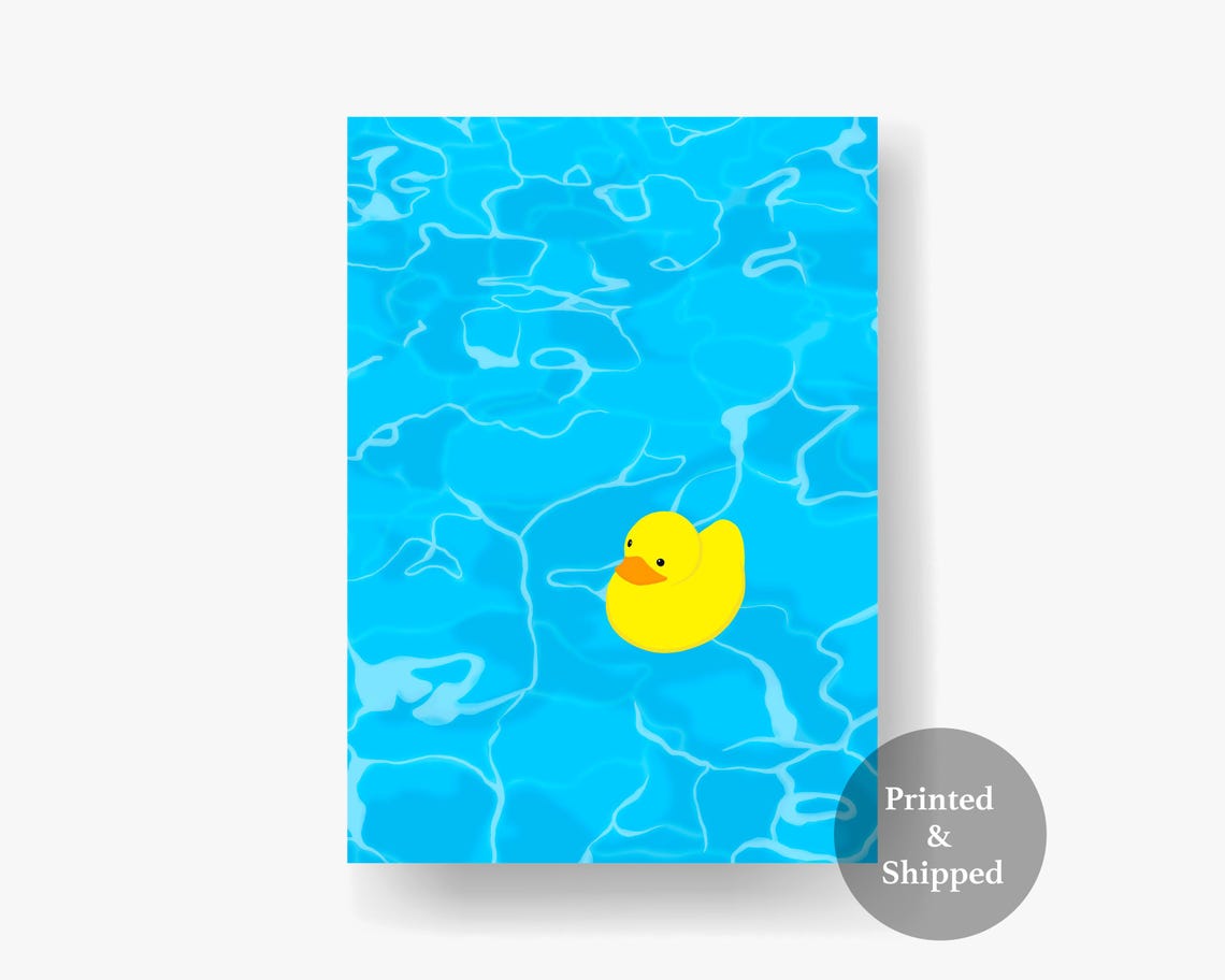 Rubber Duck Floating in Bright Blue Pool Water Summer Art Print - Image 5