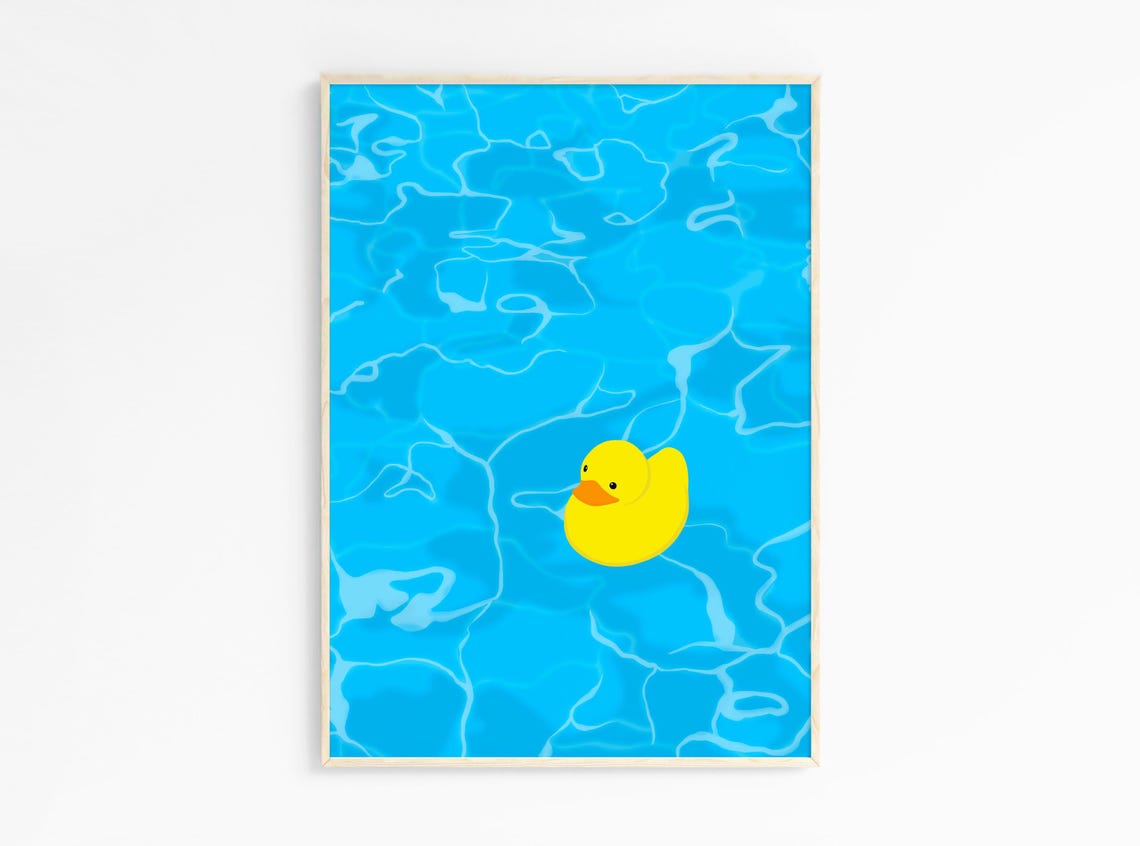Rubber Duck Floating in Bright Blue Pool Water Summer Art Print