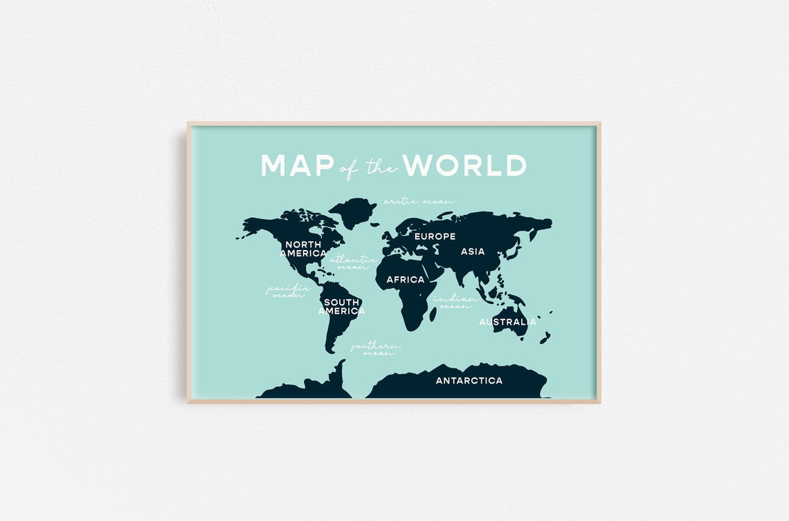 Map Of The World Navy And Teal Kids Educational Geography Poster