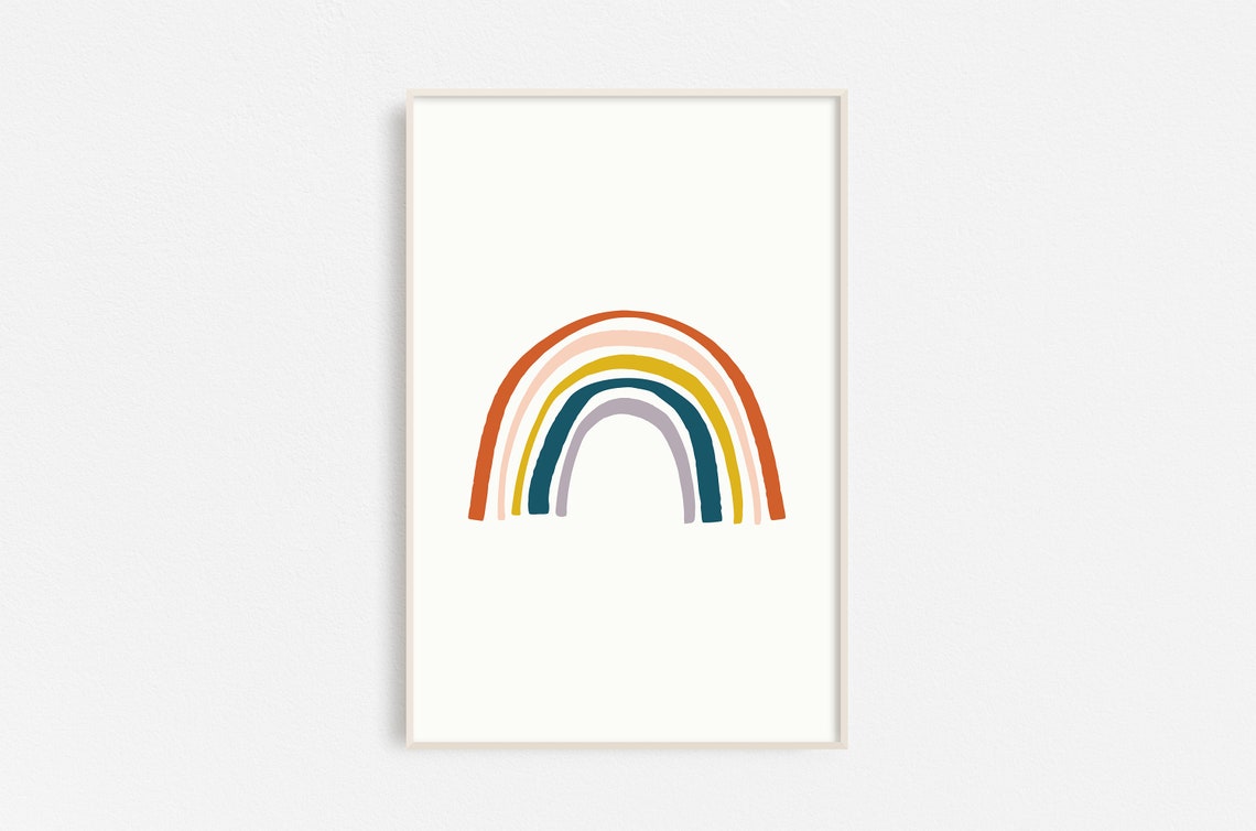 Hand Drawn Rainbow Blush Teal Mustard Pastel Boho Nursery Poster