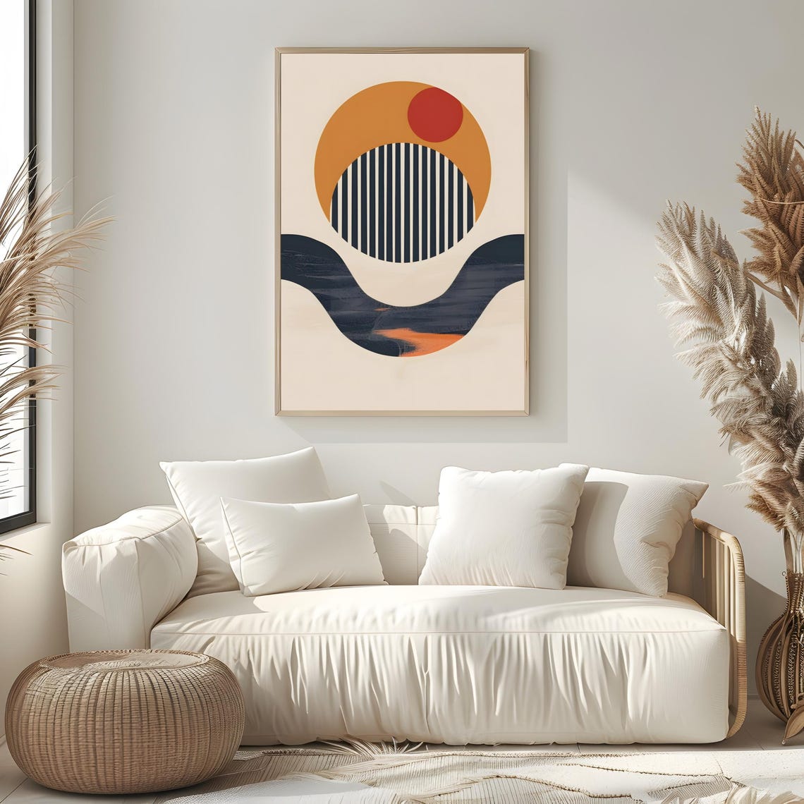 Mid Century Modern Wall Art Abstract Wall Decor Art Print Minimal Black And White Art Print Boho Art Neutral Geometric Shapes Wall Art - Image 2