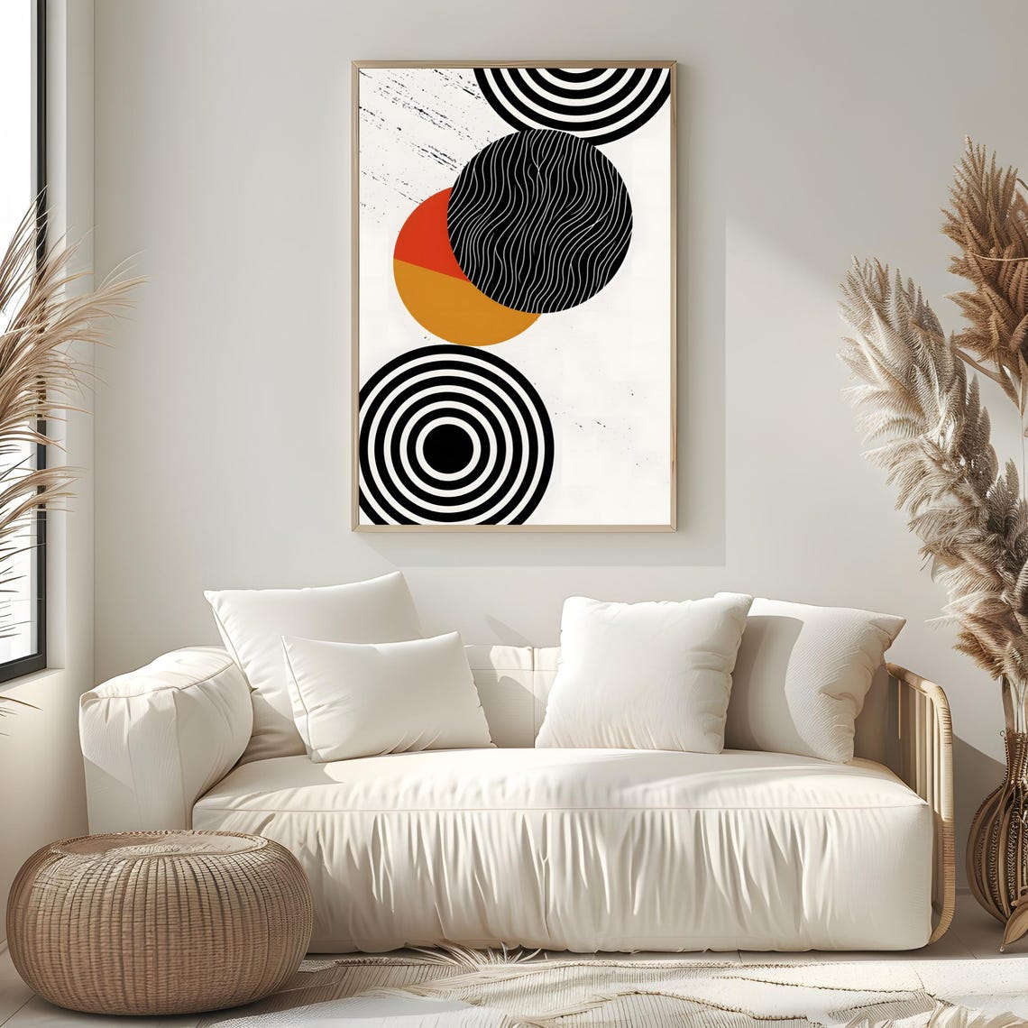 Mid Century Modern Wall Art Abstract Wall Decor Art Print Minimal Black And White Art Print Boho Art Neutral Geometric Shapes Wall Art - Image 2