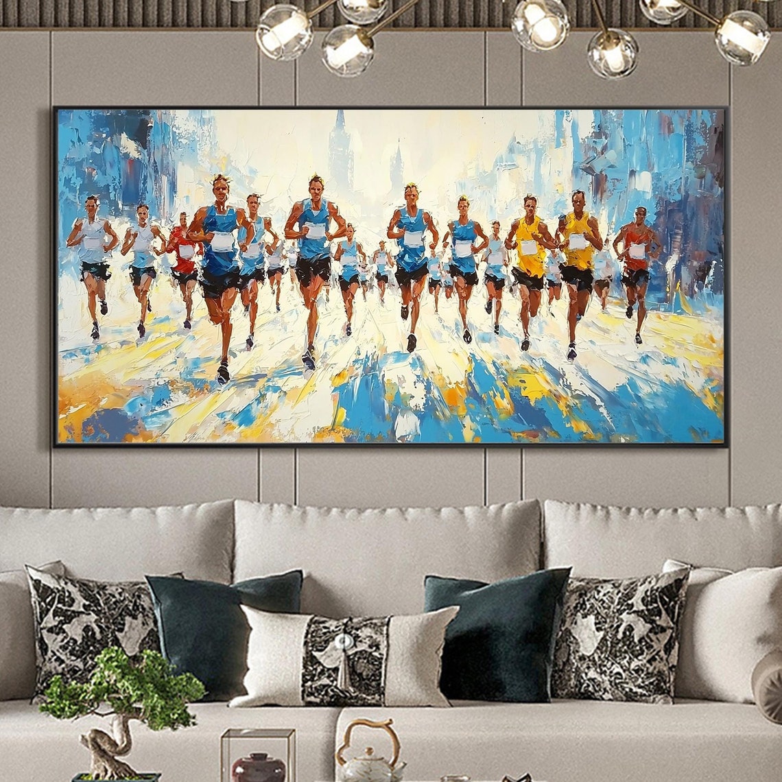 Marathon Runners City Race Dynamic Sports Abstract Oil Painting Poster