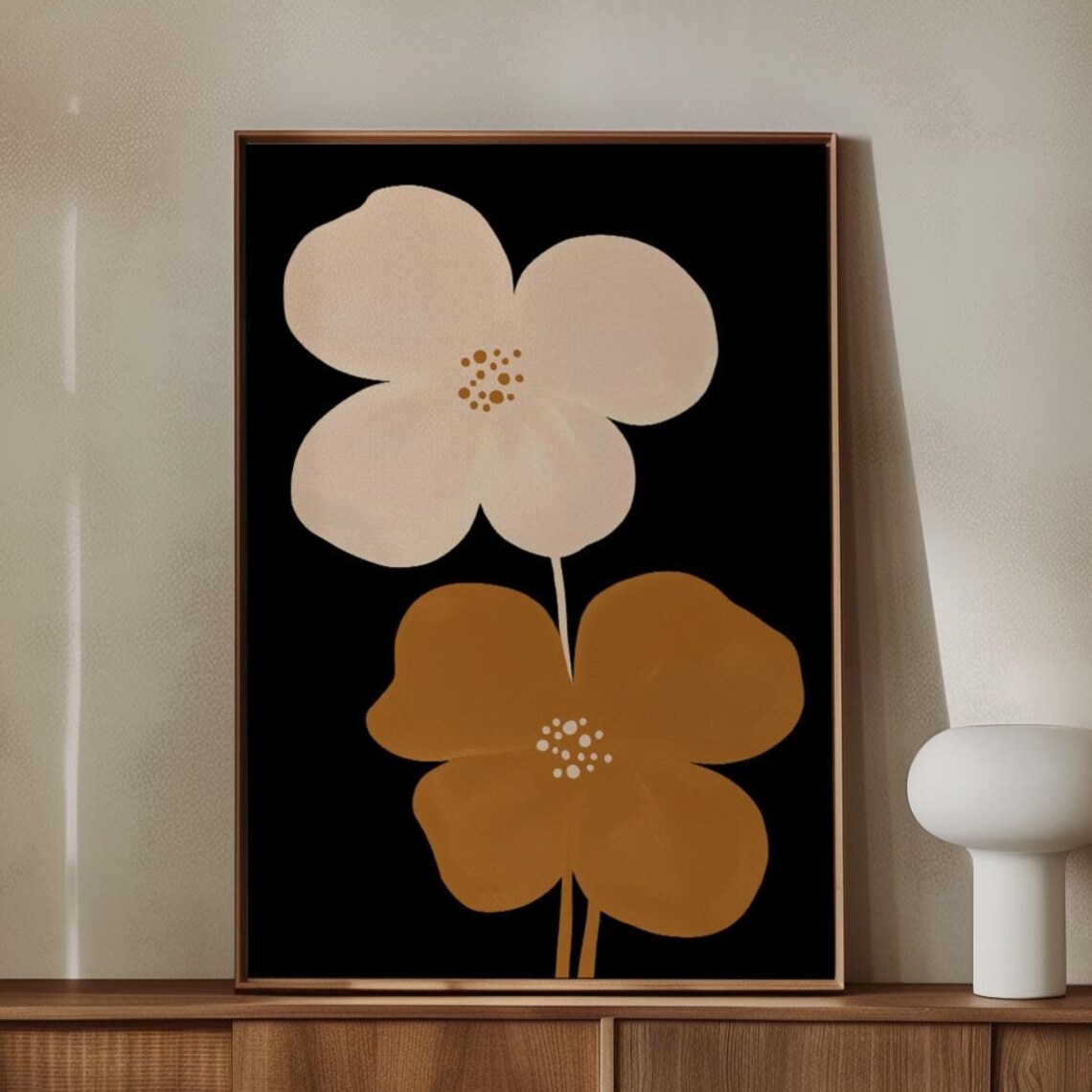 Oversized Blush Mustard Flowers Black Background Moody Floral Poster - Image 7