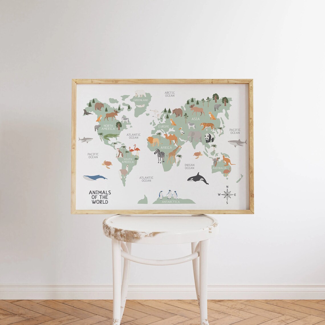 Animals Of The World Sage Nursery World Map Animal Kids Wall Art - Image 3