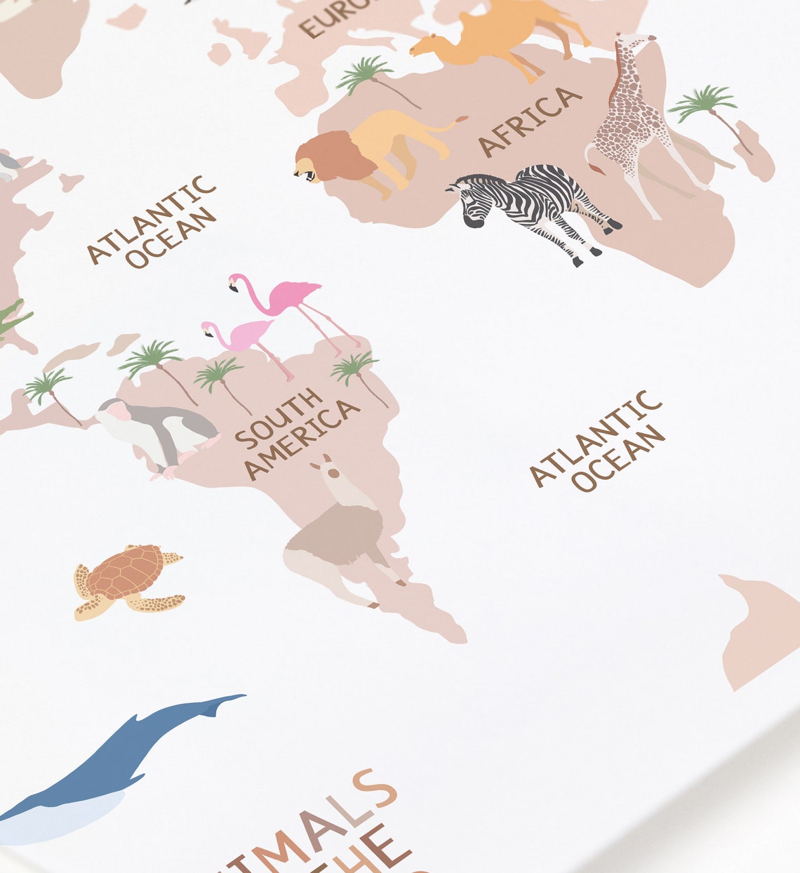 Animals Of The World White Nursery World Map Educational Poster Decor - Image 2