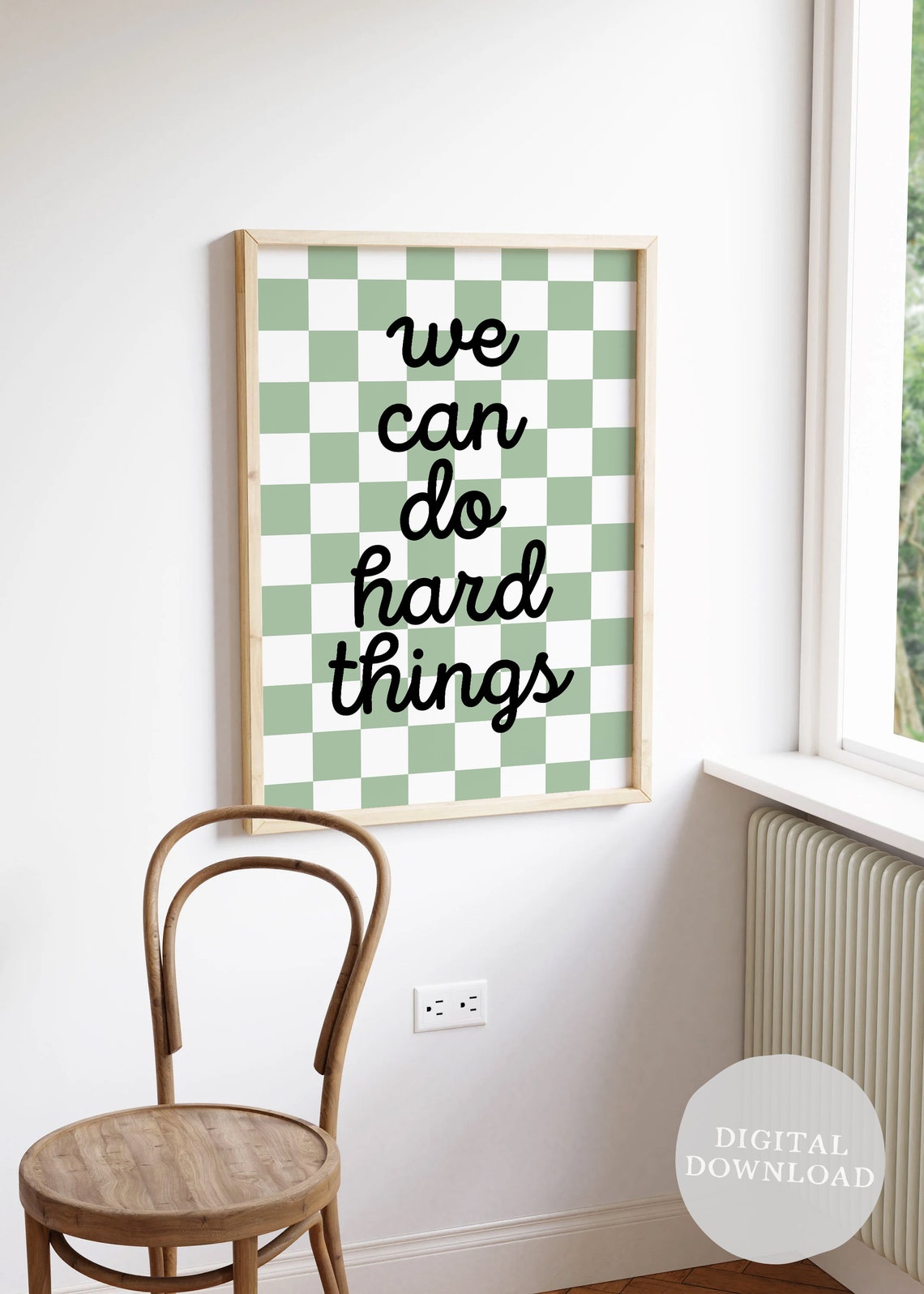 We Can Do Hard Things Script Quote Green Checkerboard Poster - Image 4