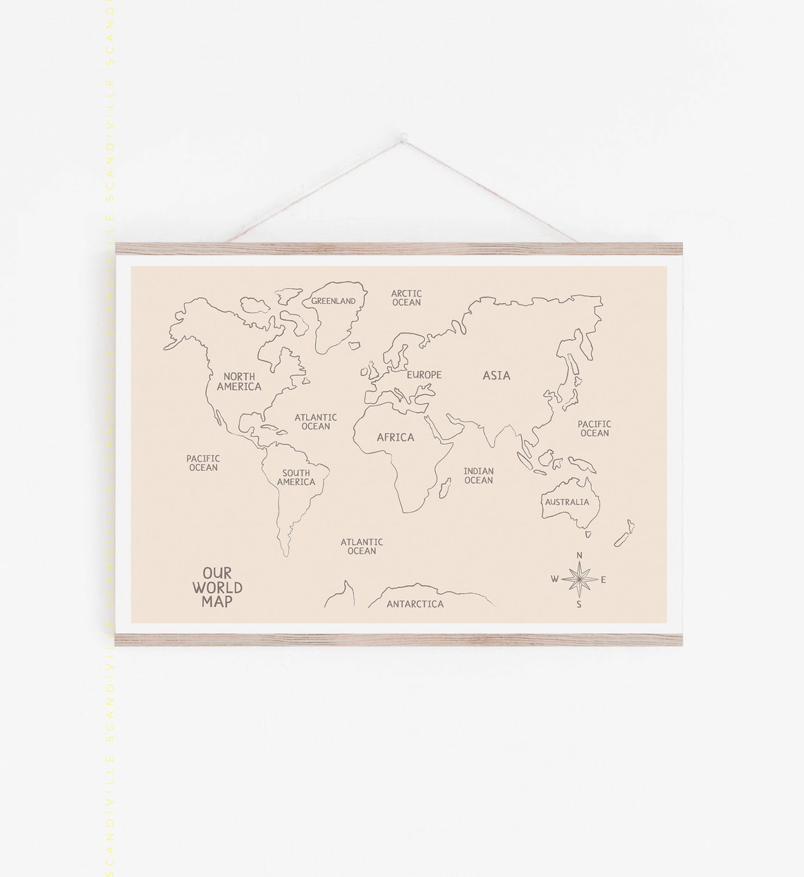 Our World Map Minimalist Beige Continents Educational Art Poster - Image 4