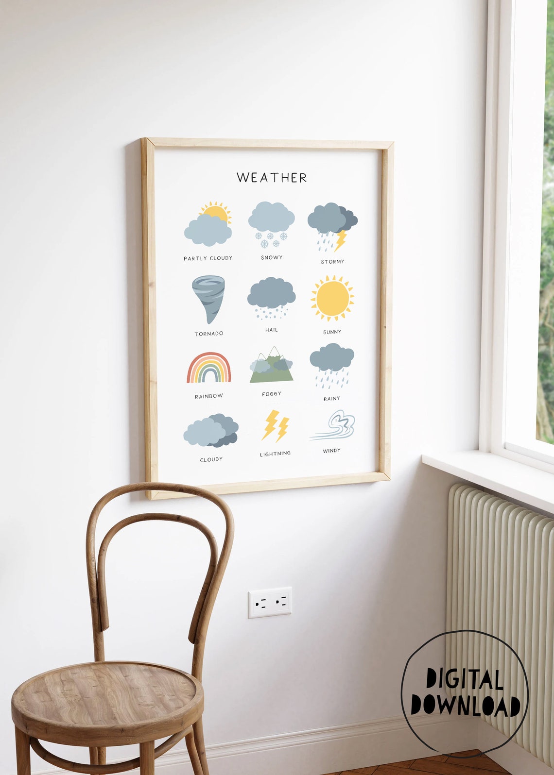 Weather Chart 12 Illustrated Weather Icons Kids Educational Poster - Image 4