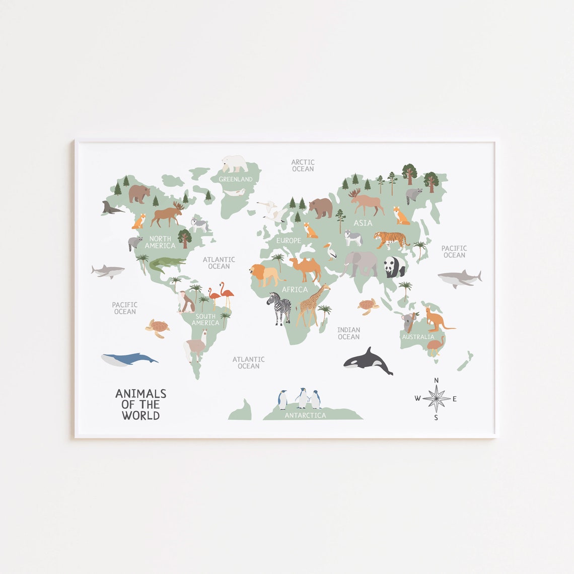 Animals Of The World Sage Nursery World Map Animal Kids Wall Art - Image 4