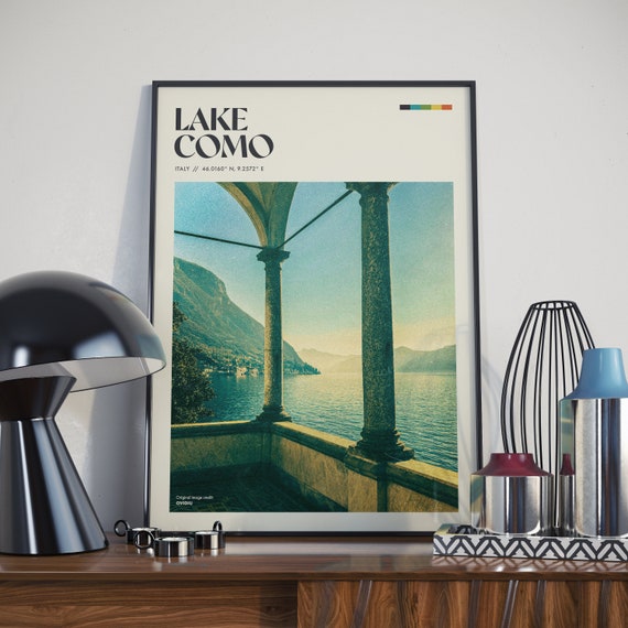 Lake Como Retro Poster Design Wall Art Home Decor Traveller Gift Vintage Travel Photography Minimalist Print