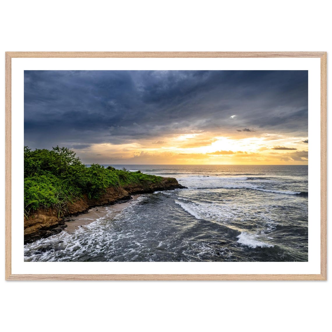 Dramatic Ocean Sunset Rocky Coast Seascape Photography Poster