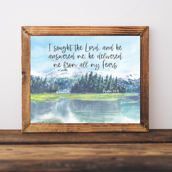 I Sought the Lord and He Answered Me Psalm 34 Mountain Lake Art Print