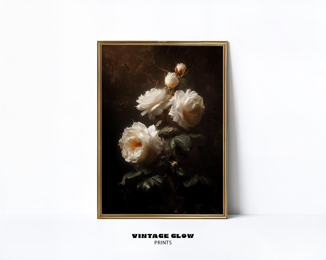 Moody Vintage Floral Art Print, Antique Still Life