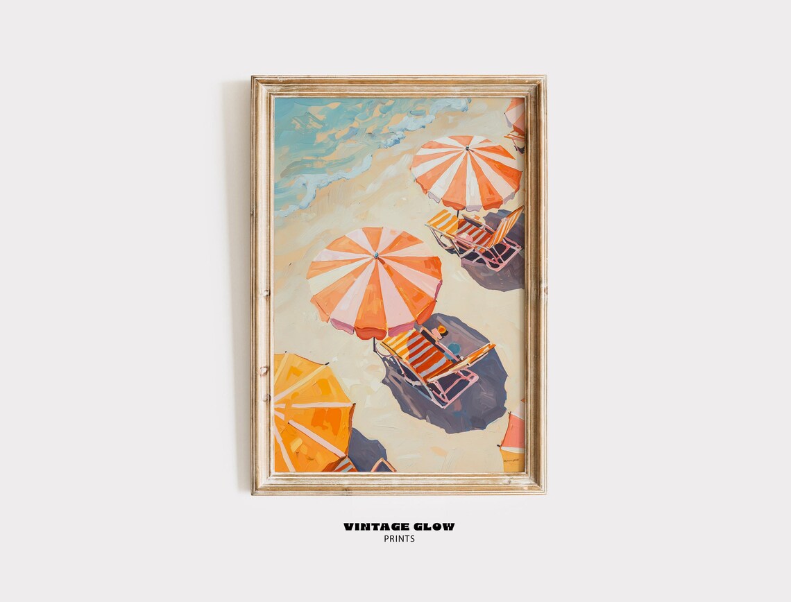 Colorful Beach Umbrella Aerial Art Print, Italian Riviera
