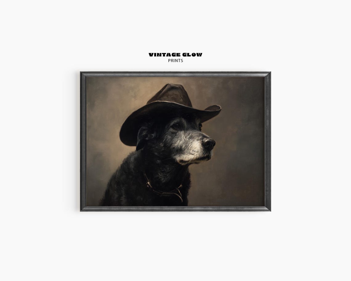 Cowboy Labrador Dog Portrait Vintage Western Rustic Wall Poster