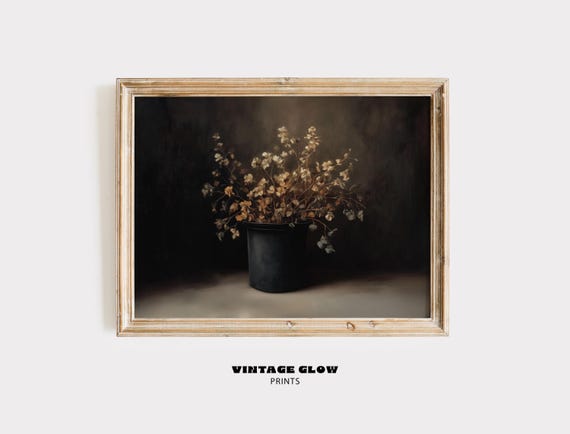 Vintage Dried Flower Still Life Print Moody Rustic Autumn Vase Wall Art Gothic Botanical Victorian Decor V435