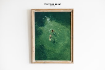 Swimming In Green Abstract Vintage Retro Art Print