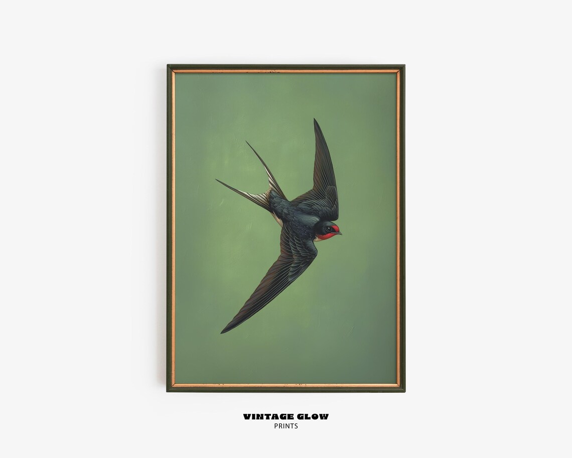 Vintage Swallow Bird Art Deco Lithograph Print