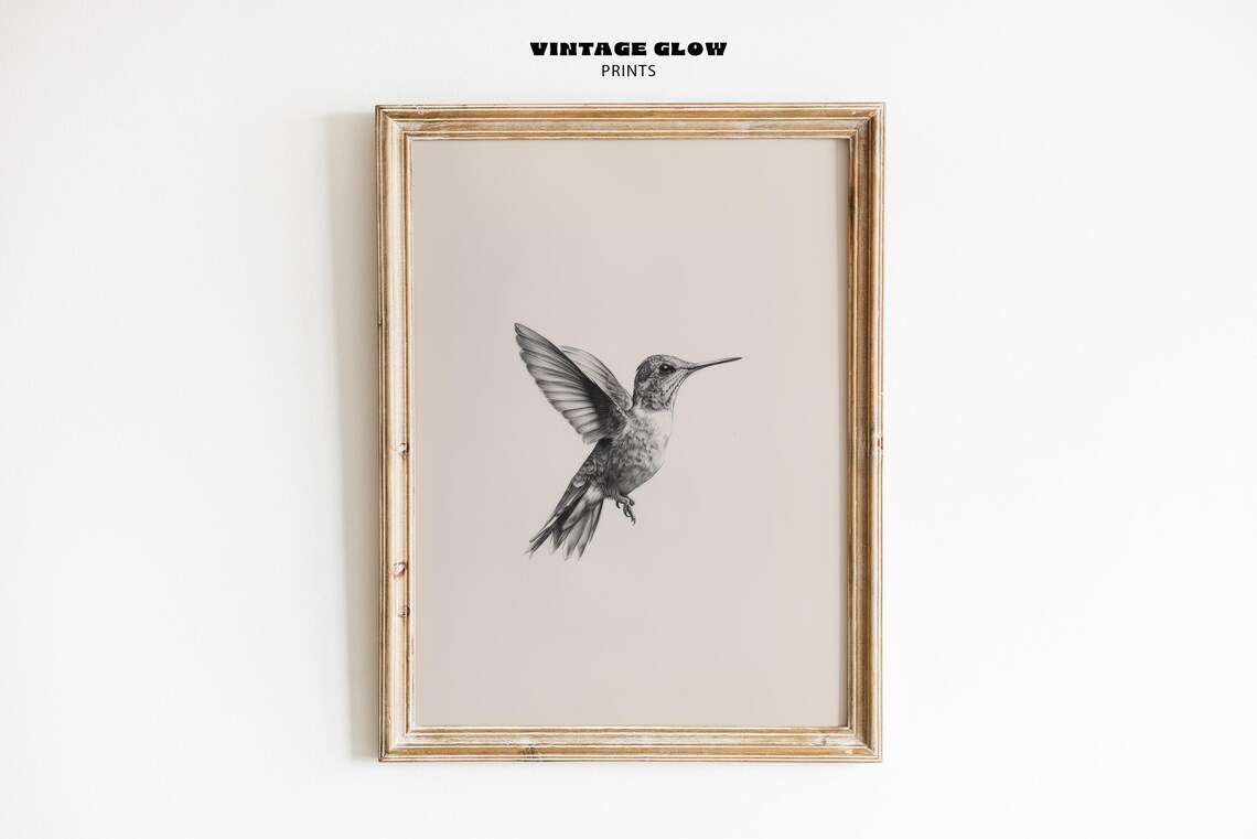 Hummingbird Sketch Art Print, Vintage Bird Nursery Decor