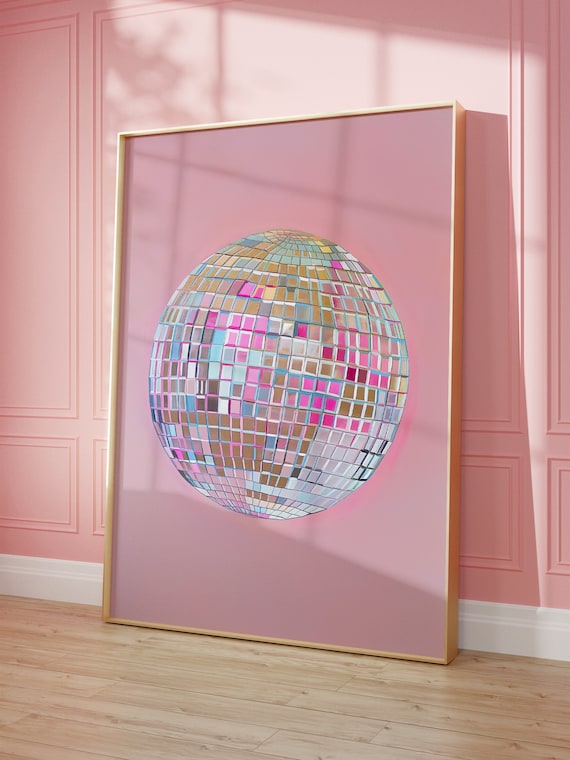 Silver Disco Ball Maximalist Painting, Poster