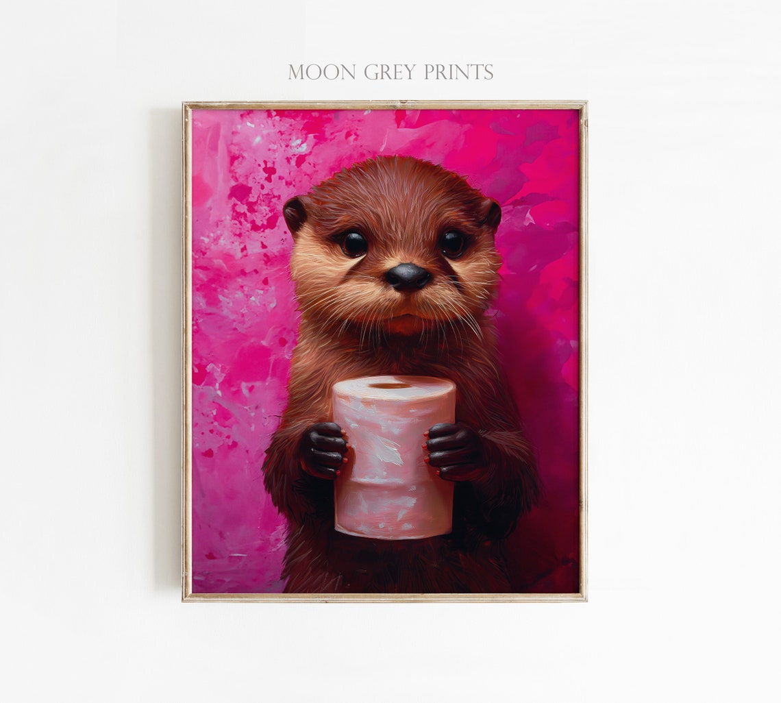 Cute Otter Holding Toilet Paper Roll Poster Print - Image 3