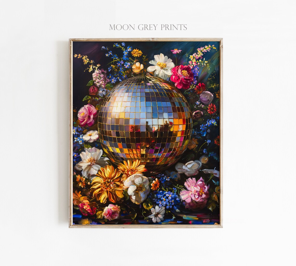 Disco Ball Maximalist Painting, Botanical Poster - Image 3