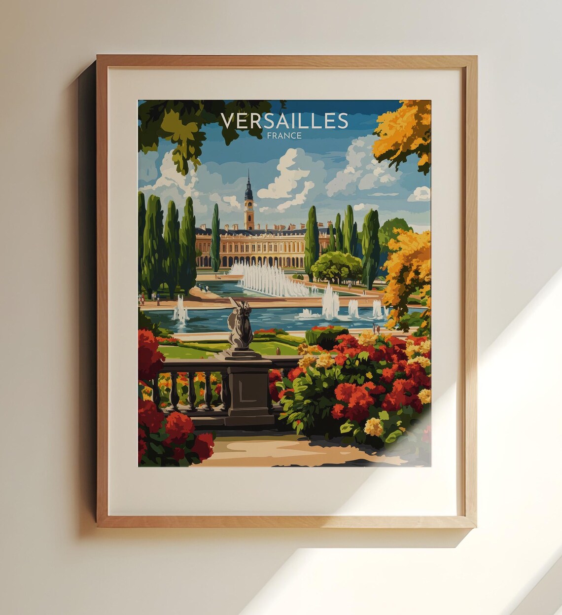 Versailles France Travel Poster Palace Gardens Fountains Summer Stroll