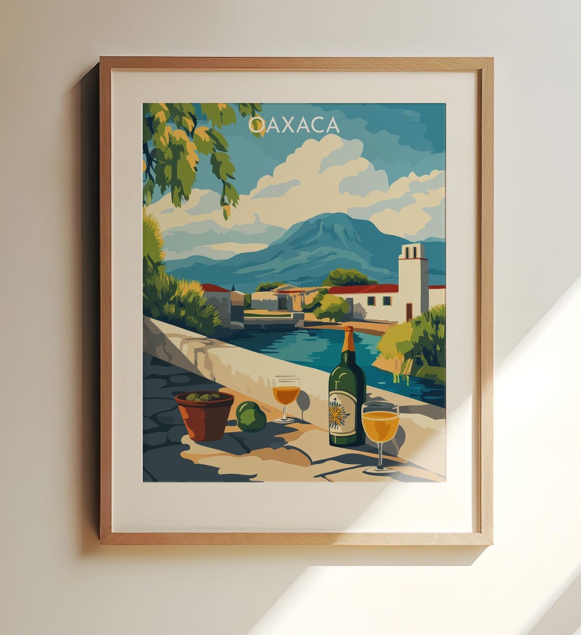 Oaxaca Mexico Riverside Vineyard Sunset Vintage Travel Poster