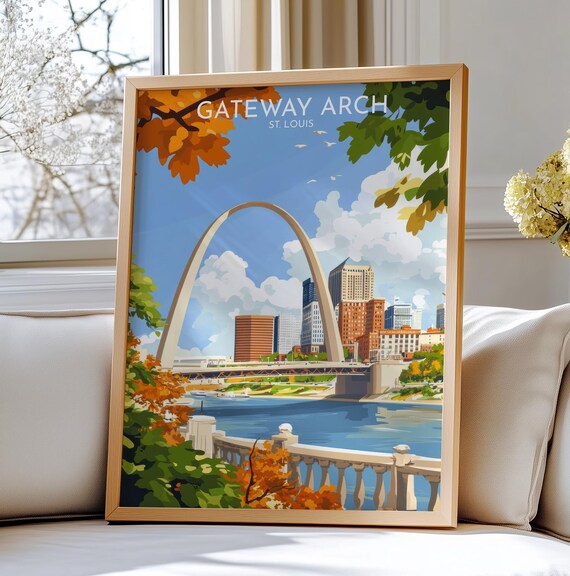 Gateway Arch St Louis Fall Travel Poster With River and Skyline