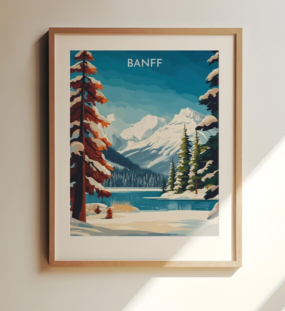 Banff Canada Snowy Lake Winter Mountain Landscape Travel Poster