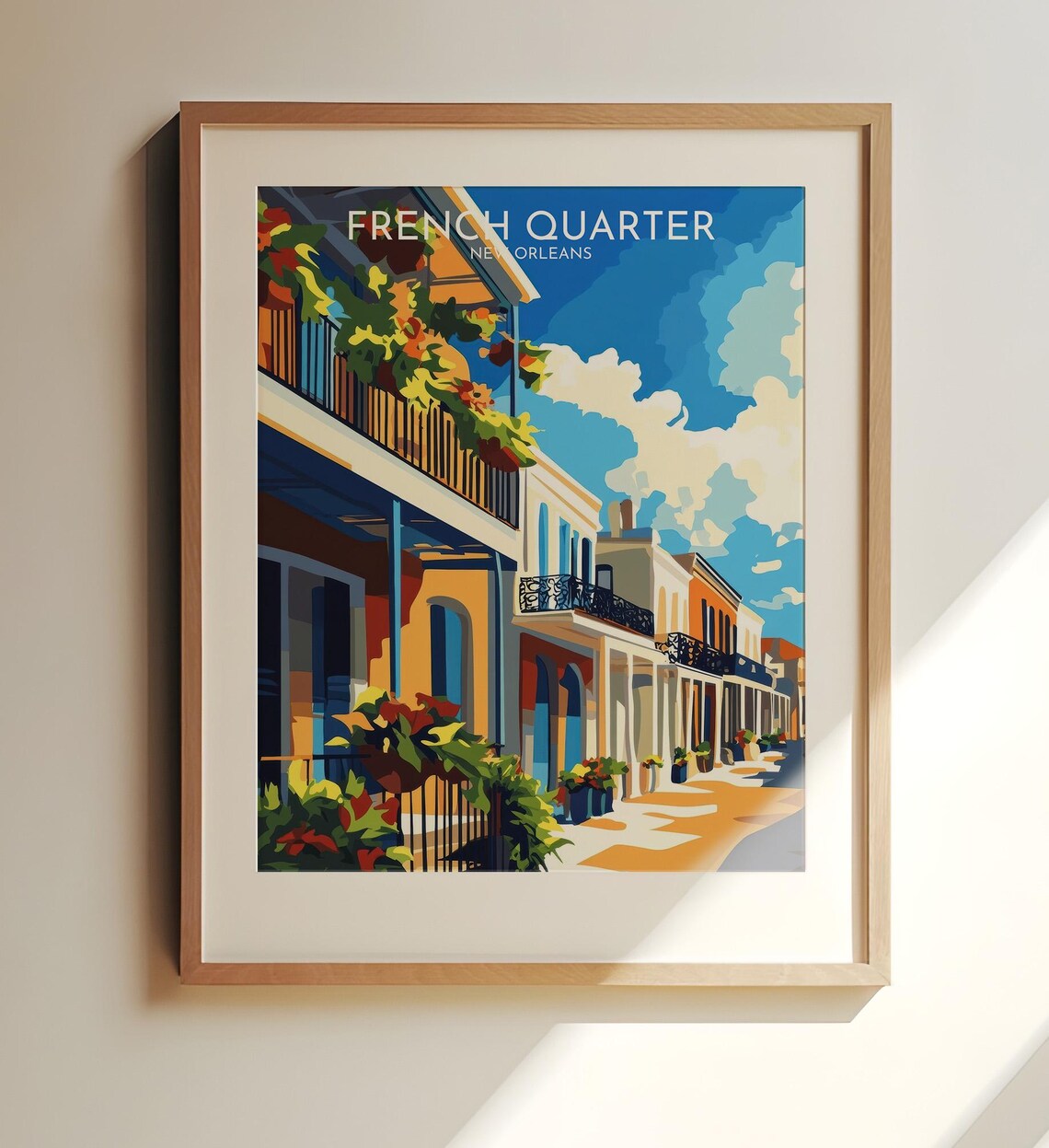 French Quarter New Orleans Balconies Vintage Travel Art Poster