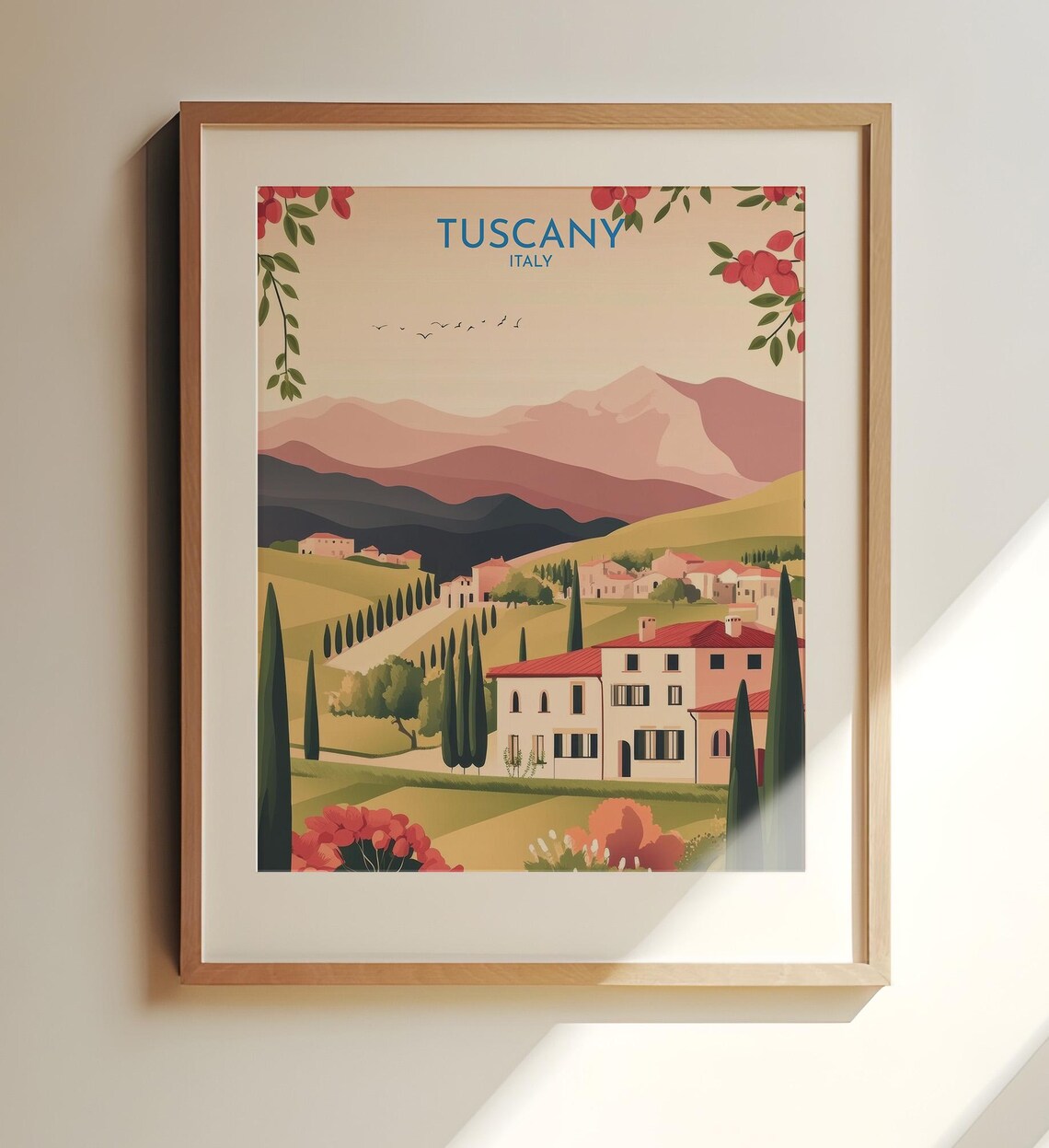 Tuscany Italy Villa Sunset Countryside Hills Landscape Travel Poster