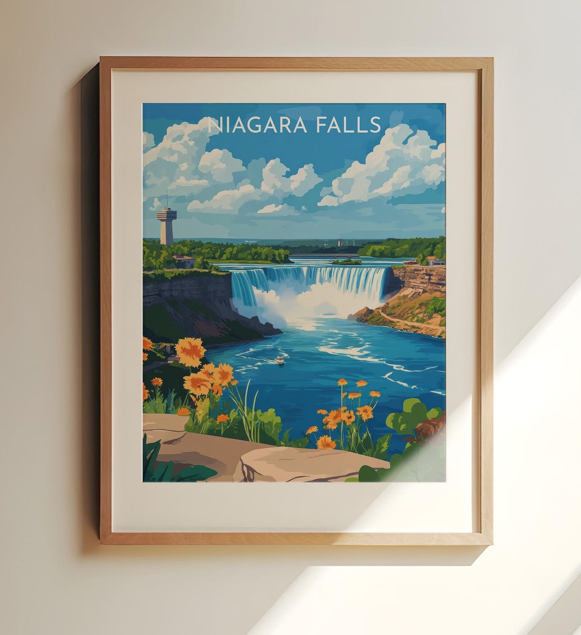 Niagara Falls Summer Observation Tower Floral Vintage Travel Poster