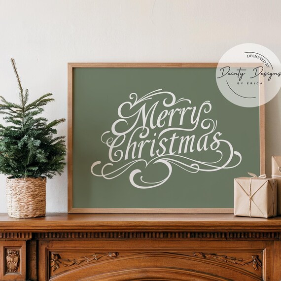 Merry Christmas Elegant Script Sage Green Holiday Beautiful Poster