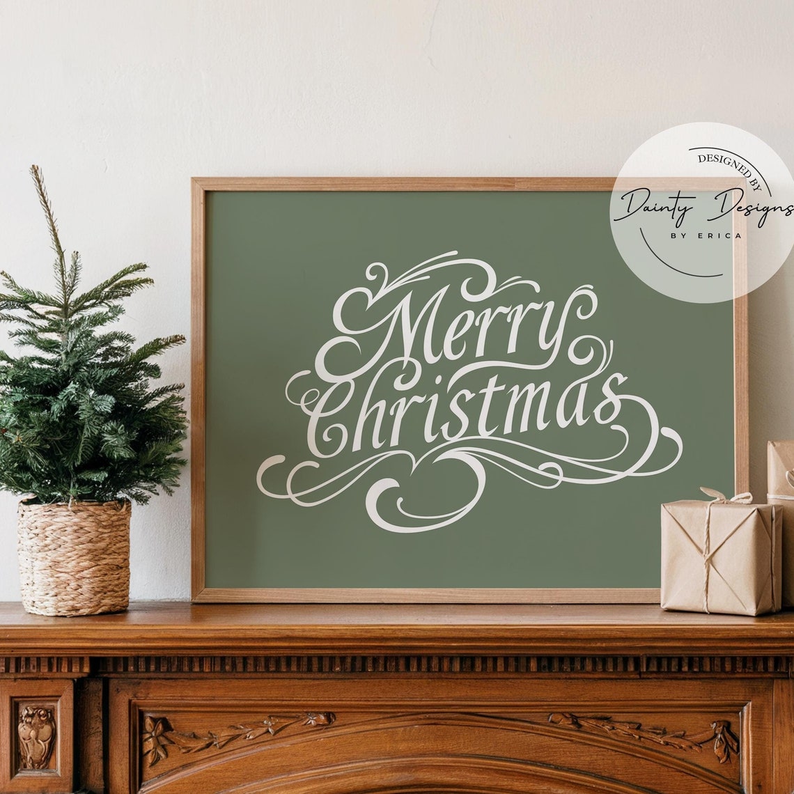 Merry Christmas Elegant Script Sage Green Holiday Beautiful Poster