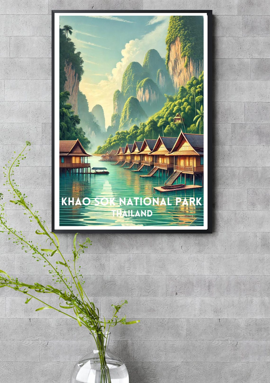 Khao Sok Thailand Floating Bungalows Jungle Lake Vintage Travel Poster - Image 3