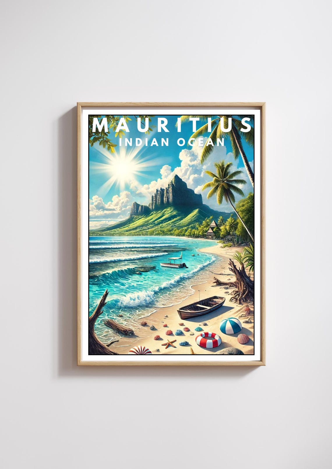 Mauritius Indian Ocean Tropical Island Beach Vintage Art Poster