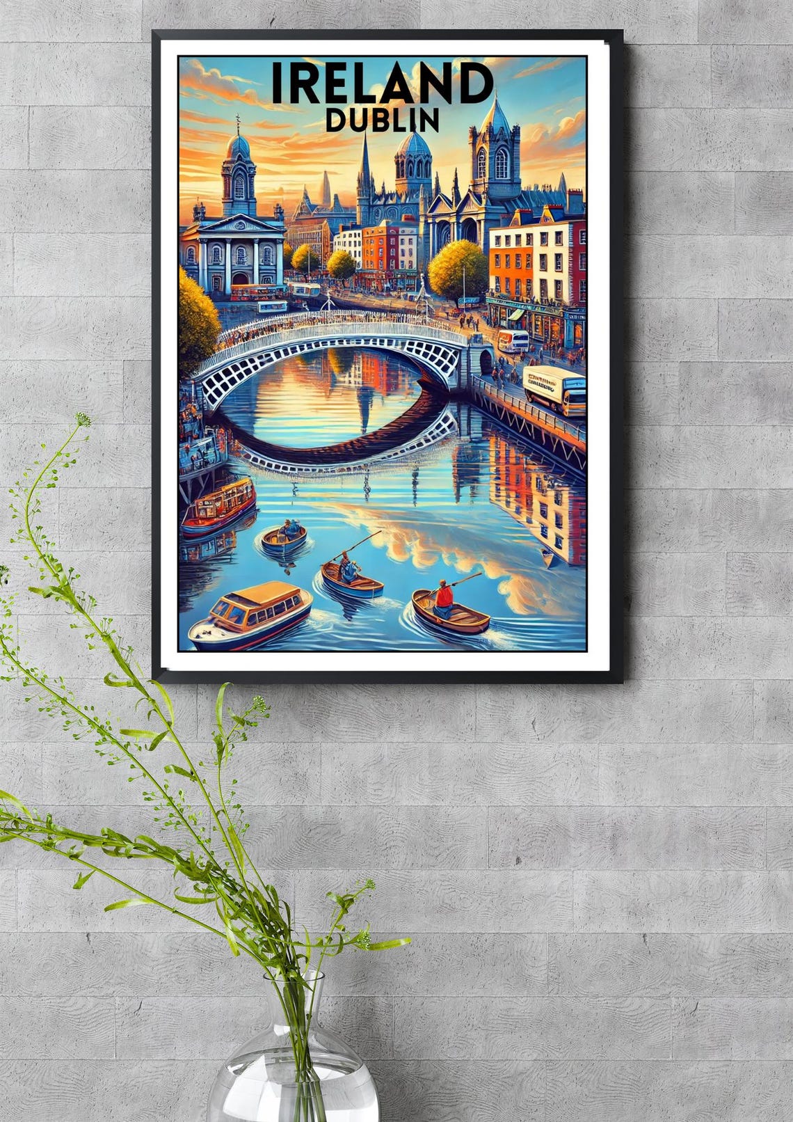 Dublin Ireland Hapenny Bridge River Liffey City Sunset Travel Poster - Image 3