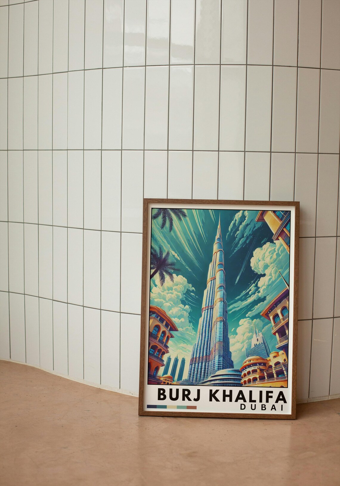 Burj Khalifa Dubai Tallest Tower Night Skyline Vintage Poster - Image 3
