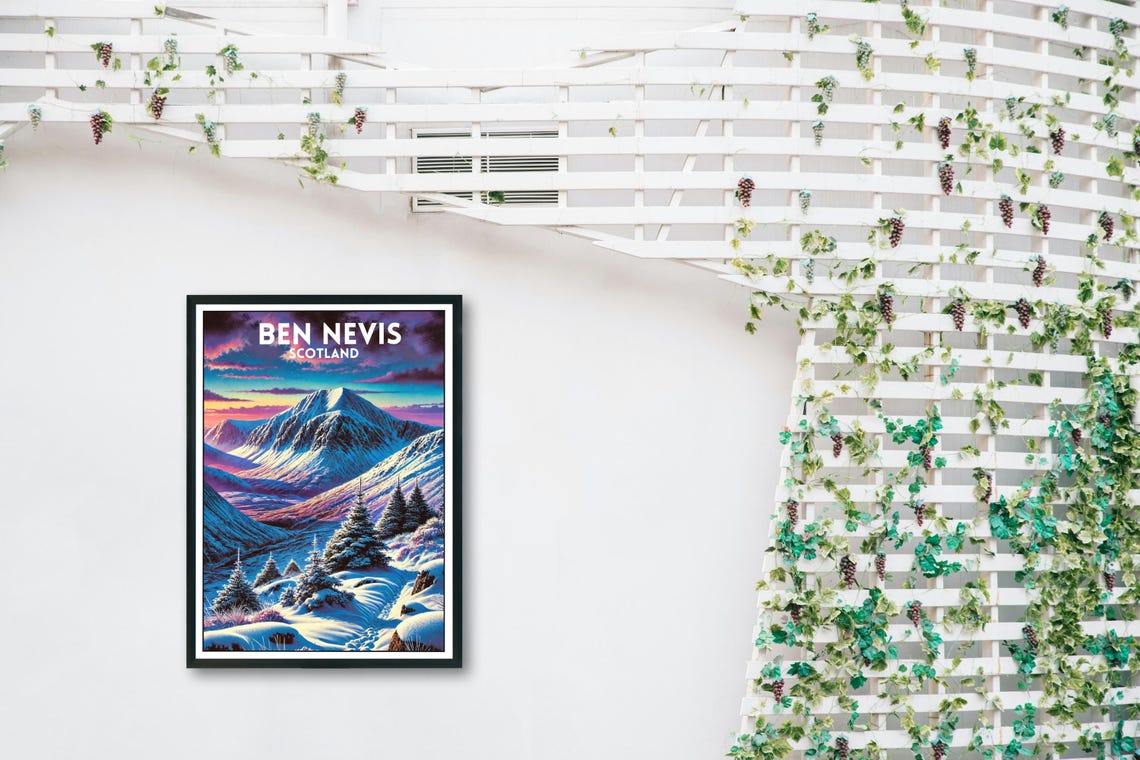 Ben Nevis Scotland Highest Mountain Snowy Winter Vintage Poster - Image 5