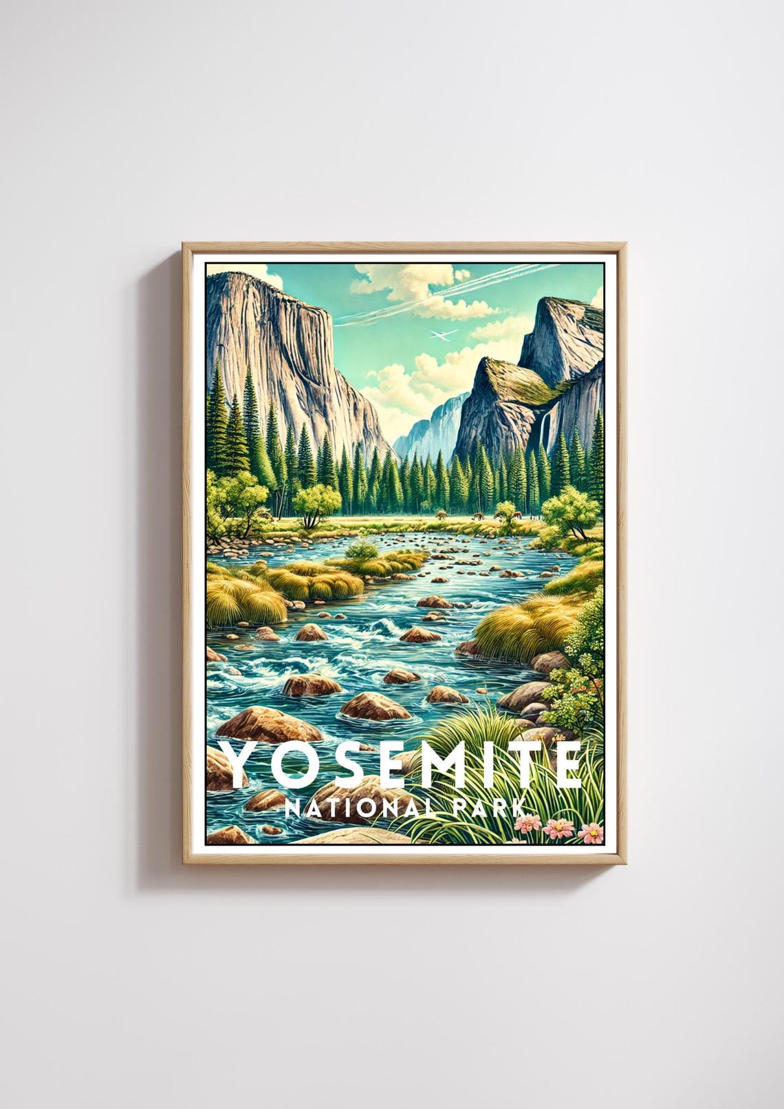 Yosemite National Park El Capitan Valley River Vintage Travel Poster