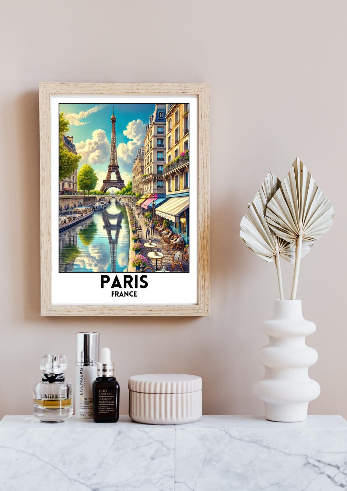 Paris France Eiffel Tower Canal Cafe Street Romantic Travel Poster - Image 4