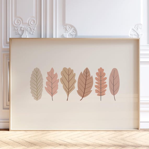 Fall Leaves Autumn Neutral Minimalist Six Leaves Row Beige Wall Art